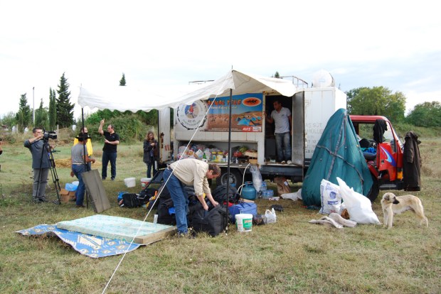 Setting up our first camp, Hersek, 21 September 2009.