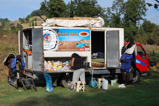 Our supply vehicle and kitchen. Metin prepares lunch.